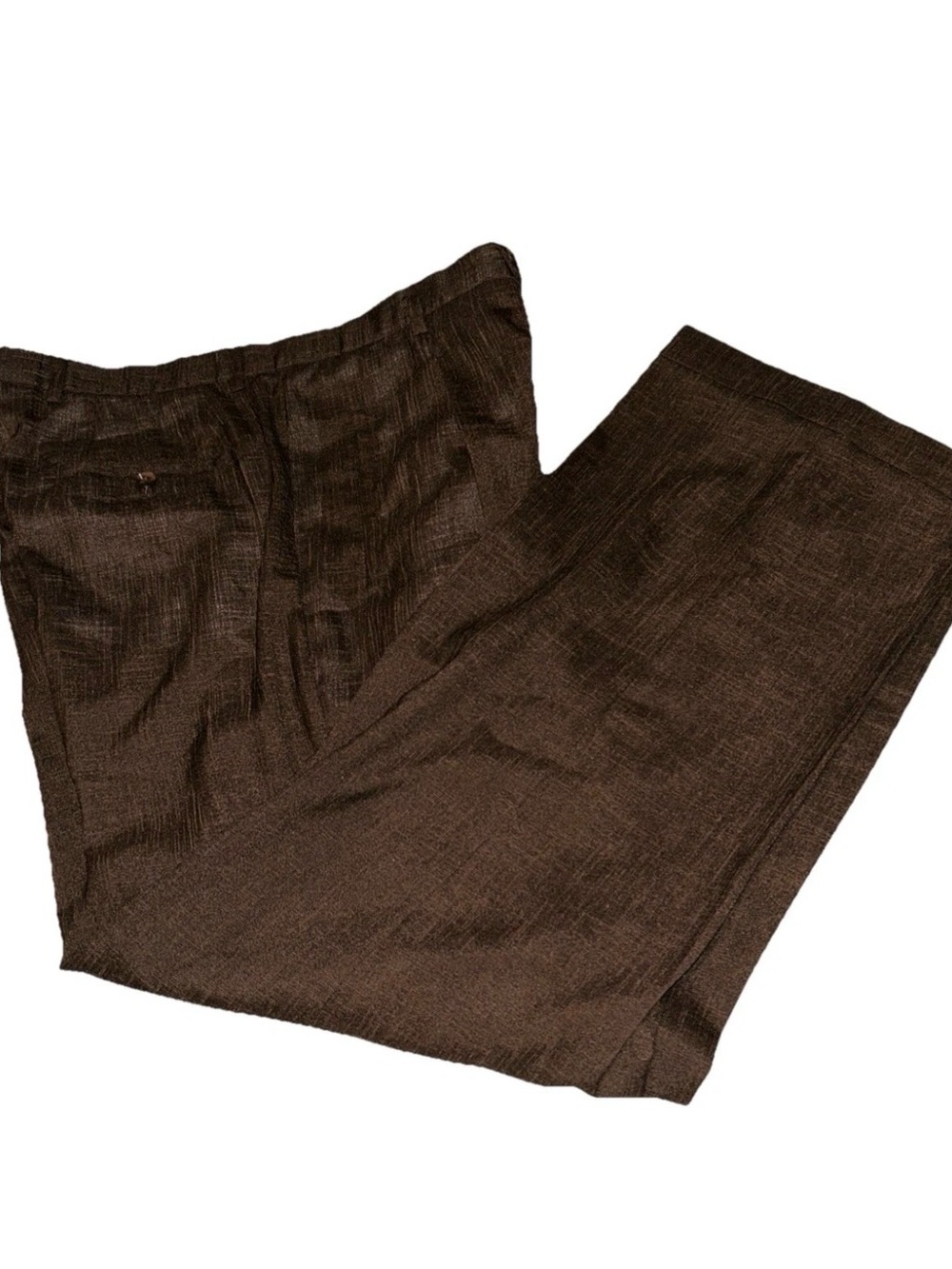MENS SILVERSILK PRIVEE PLEATED BROWN RUST PANTS SIZE 36X32 RETRO LINEN RAYON